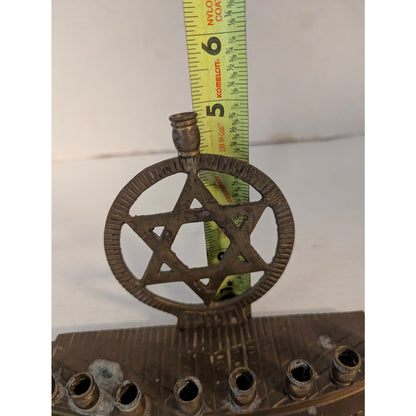 Vintage Brass Menorah Star of David Hanukkah Candelabra Judaica Mid-Century 5"