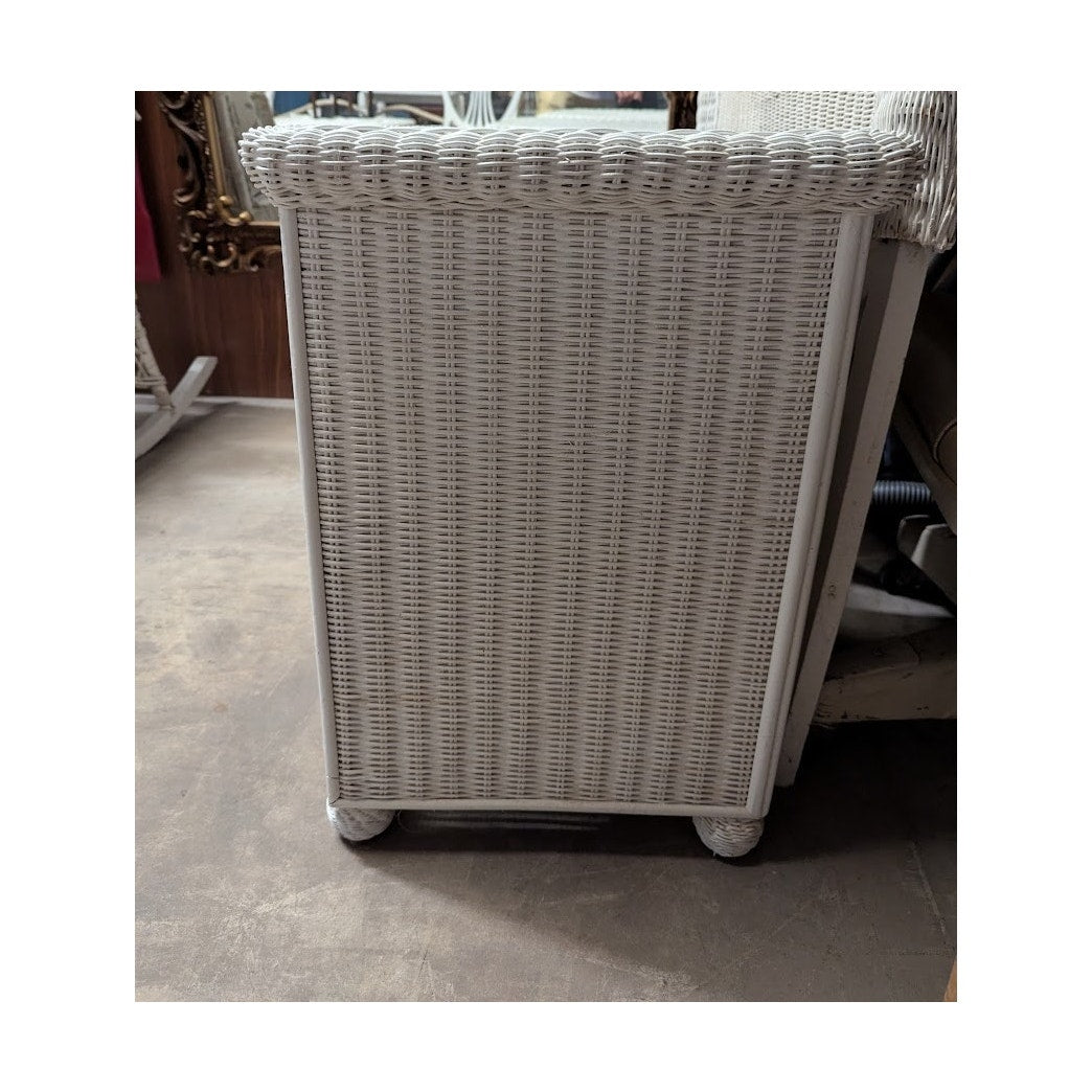 Secondhand Sandies: White Wicker Twim Headboard with 2 side end tables BEACH DECOR