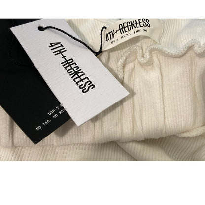 4th & Reckless V-Back Robyn Knit Ribbed Crop Top Sz XS/Extra Small in White NWT