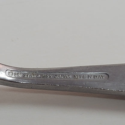 2 Stainless Soup SPOONS Stanley Roberts Japan NITE AND DAY pattern silver black