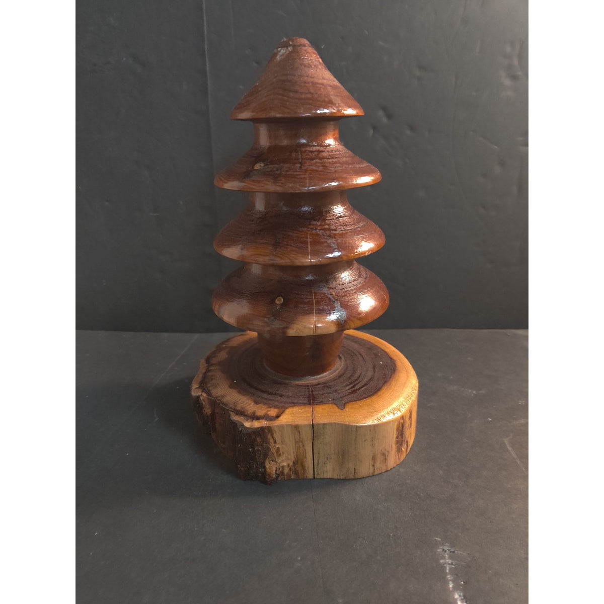 Vintage Handcrafted Wooden Christmas Tree Folk Art Live Edge Base
