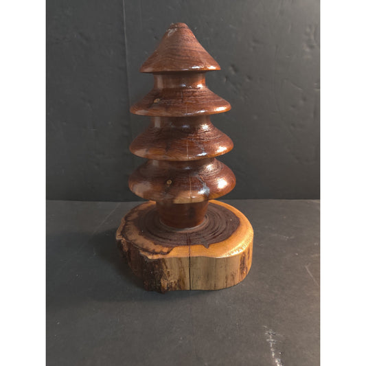 Vintage Handcrafted Wooden Christmas Tree Folk Art Live Edge Base