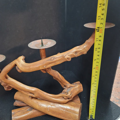 Artisan Wood driftwood triple Candle holder freeform brutalist GNARLY branch