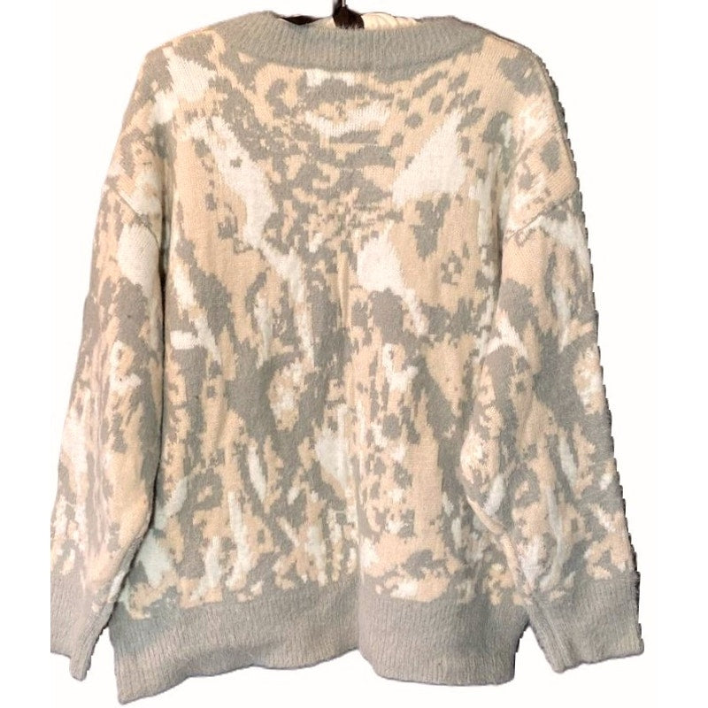 Frnch Paris Fuzzy Pullover Crew Sweater Sz M/L Medium Large in Pink/Grey NWT