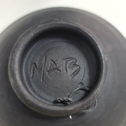 Art pottery female nude red surrounded by stars signed MAB wall decor bowl red