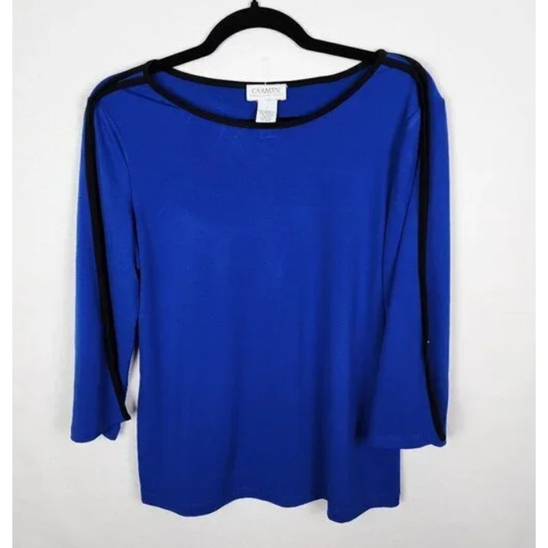 NWT Carmen Marc Valvo Cobalt Blue Blouse Open Sleeve Detail Plus size 3XL
