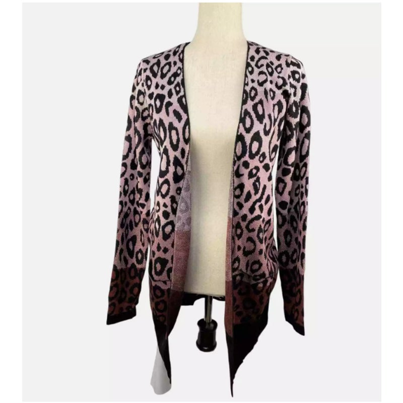 Joseph A Leopard Open Front Cardigan Long cardigan Large Ombre Blush Pink NEW