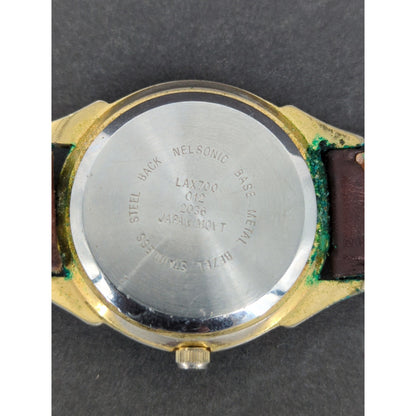 Vintage LA Express 33mm watch goldtone genuine leather watch Untested