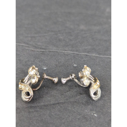 Vintage Two Tone Gold Silver Textured Geometric Square Clip On Earrings Retro