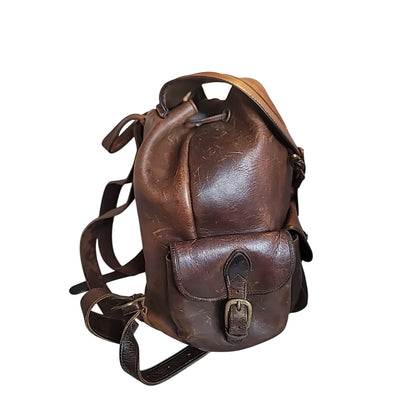 Vtg Leather Backpack Rucksack Luggage Bag Brown Large Travel Luggage Well Worn
