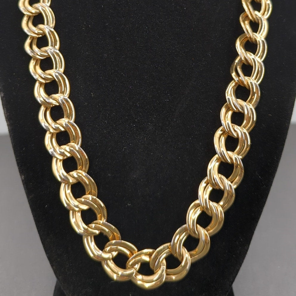 Vintage 1980s Statement Chunky Double Link Gold-Tone Chain Necklace