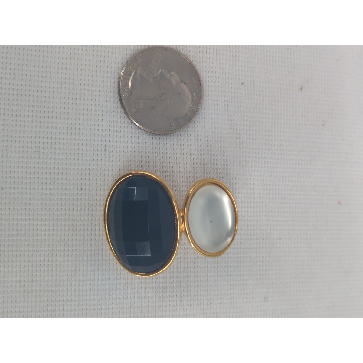 Vintage Double Drop Oval Earrings Black Faceted Resin Gold-Tone Glamour