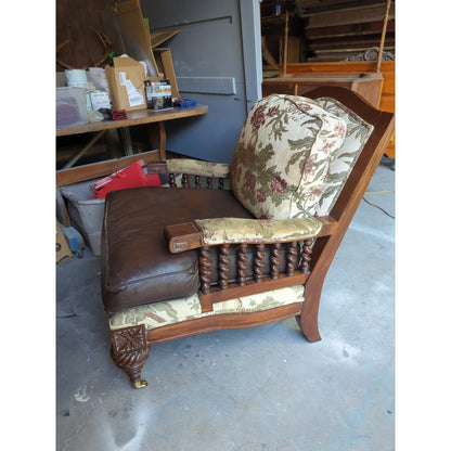 Secondhand Sandies: Pair Vintage Spanish Revival Leather & Tapestry Elephant Bobbin Chair
