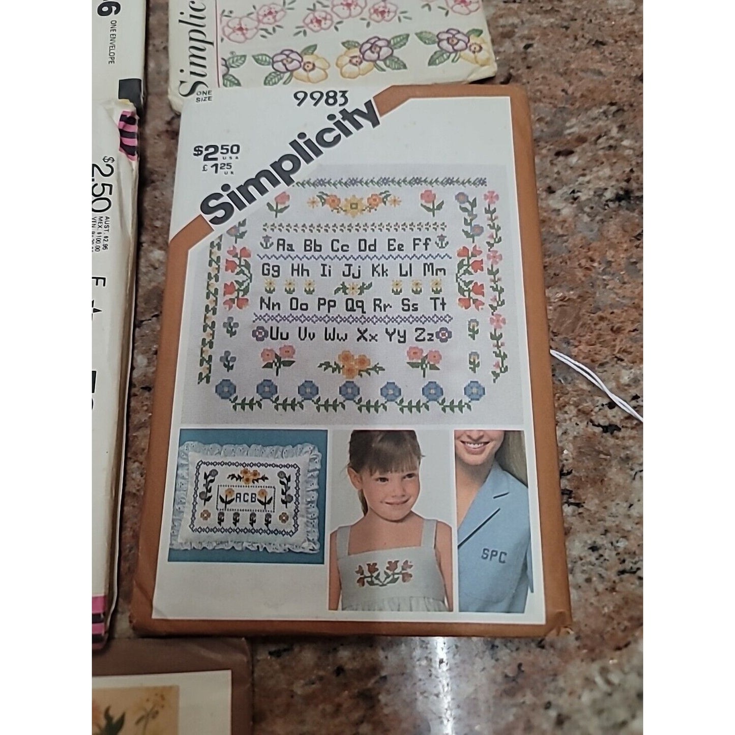 Vtg LOT OF 7 embroidery Flowers letters Sewing Pattern Vogue Simplicity McCall's