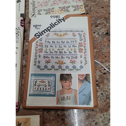 Vtg LOT OF 7 embroidery Flowers letters Sewing Pattern Vogue Simplicity McCall's