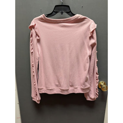 NWT 1. State Sweatshirt Womens MEDIUM Ruffled Crew-neck Rose Pink rib Hem $69