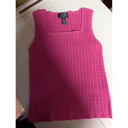 LRL Lauren Ralph Lauren Size Small Petite Ribbed Sweater Pink Sleeveless square