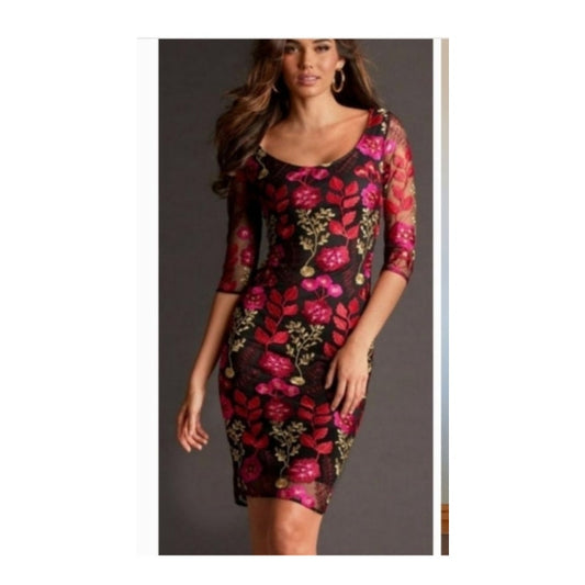 Alexia Admor Floral Overlay black red Dress Size 2 Embroidery gold Cocktail NEW