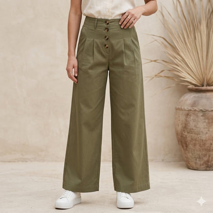 Antonio Melani Size 2 Green Wide Leg High Waist Button Front pants Safari Y2K