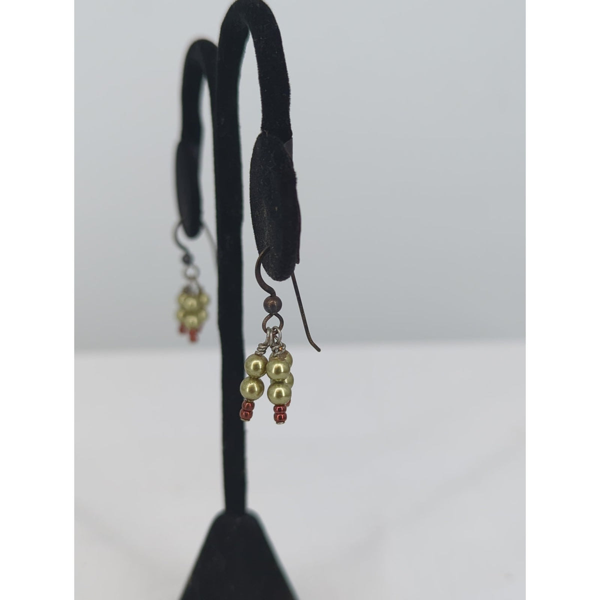 Vintage Petite Faux Pearl Cluster Gold Tone Red Beaded Cluster Dangle Earrings