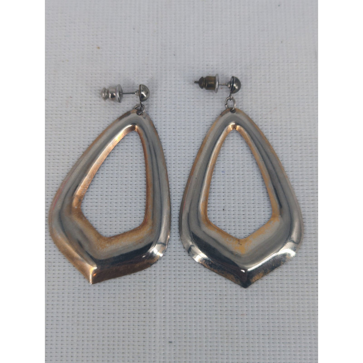 Vintage Gold-Tone Teardrop Post Earrings Modernist Geometric 1980s Glam