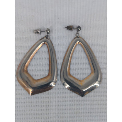 Vintage Gold-Tone Teardrop Post Earrings Modernist Geometric 1980s Glam