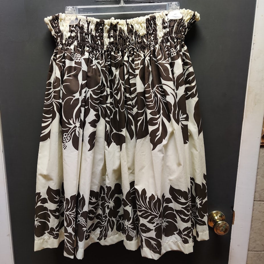 Vintage Hawaiian Pau Skirt Brown Floral Made in Hawaii Hula Dance Adjustable