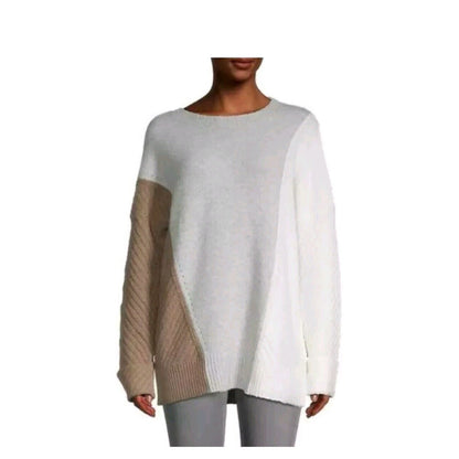 FRENCH CONNECTION Colorblock Grey Ivory Tan Sophia Viola Sweater Pullover SMALL