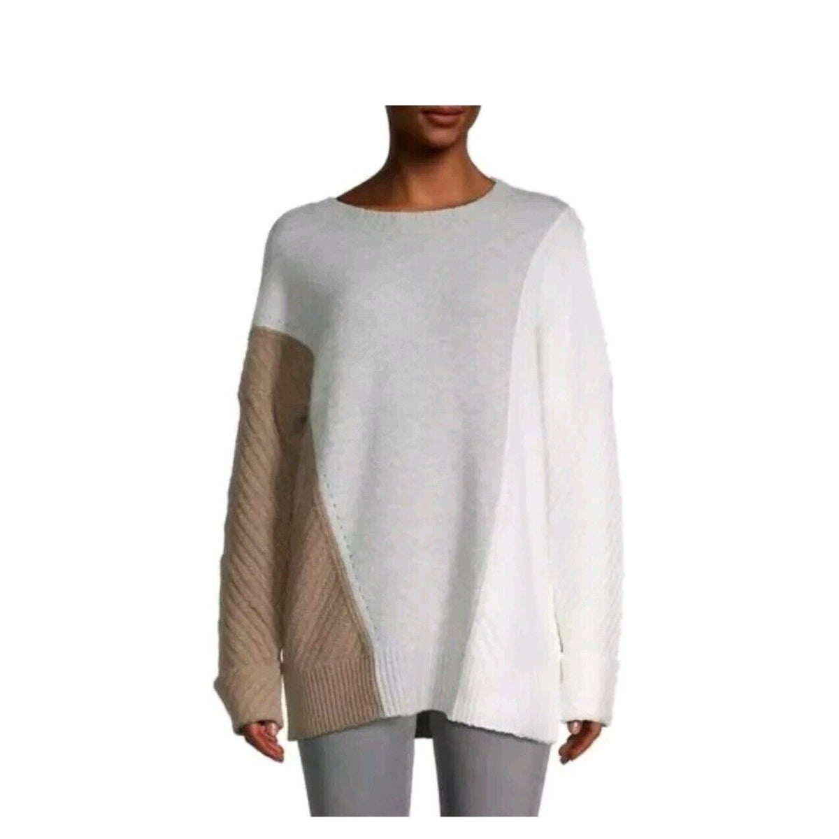 FRENCH CONNECTION Colorblock Grey Ivory Tan Sophia Viola Sweater Pullover SMALL