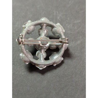 Vintage Mid-Century Faux Pearl Purple Rhinestone Dome Brooch Pin Silver Tone