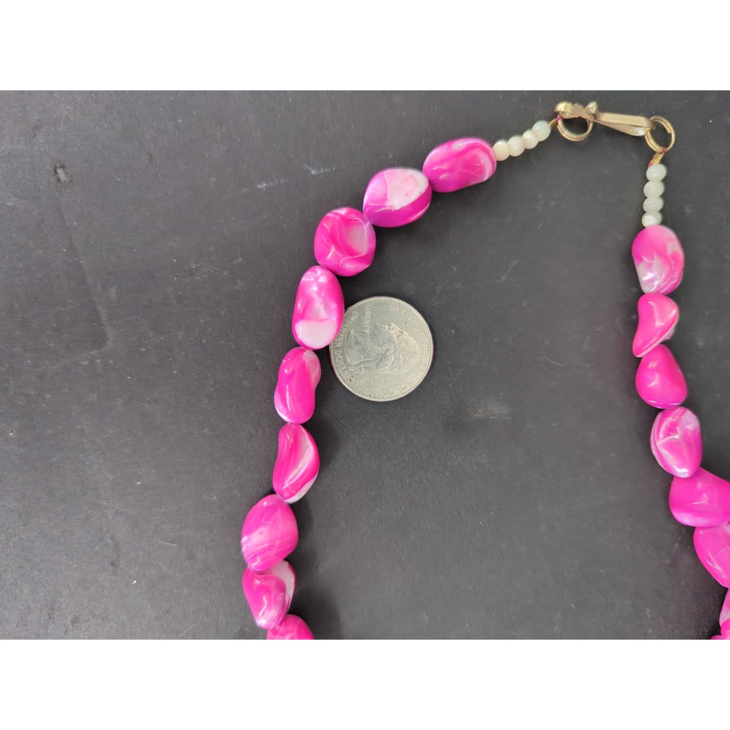 Vintage Hot Pink Mother of Pearl Shell Nugget Bead Necklace Y2K Boho Chic