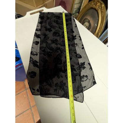 Cejon Black Sheer Flocked Leaf Print Rectangular Scarf Wrap travel head Neck