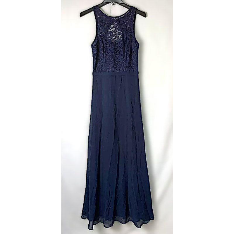 NWT Bill Levkoff Sweetheart Halter High Neck Open Back Formal Maxi Sz 6 in Navy