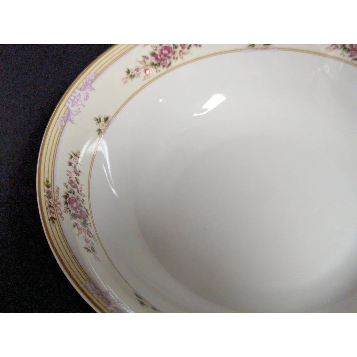 Vintage Lynns Fine China Serving Bowl Floral Gold Trim French Country
