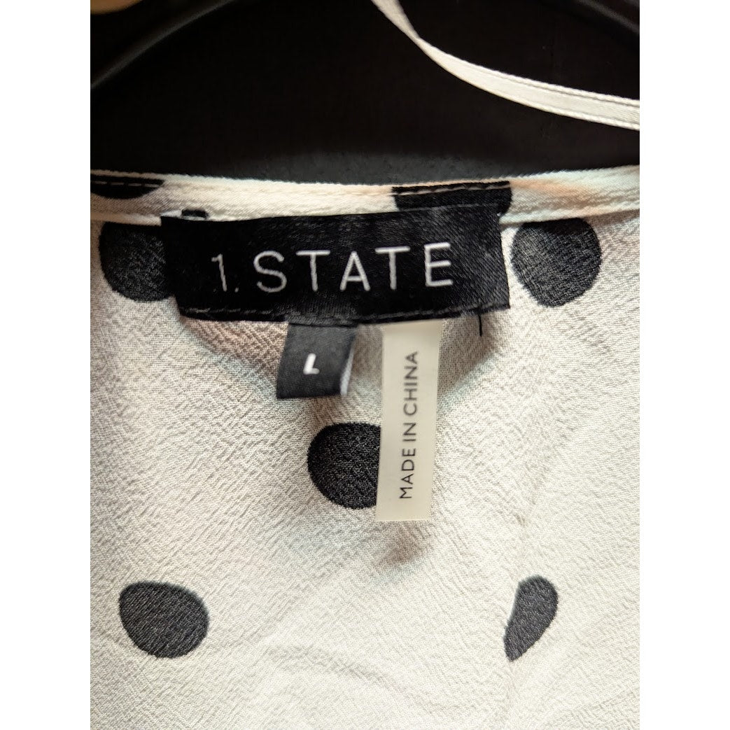 NEW $175 1. State Women White Black Long-Sleeve Casual Blouse Shirt Top LARGE