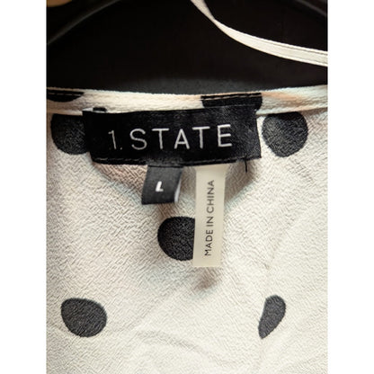 NEW $175 1. State Women White Black Long-Sleeve Casual Blouse Shirt Top LARGE