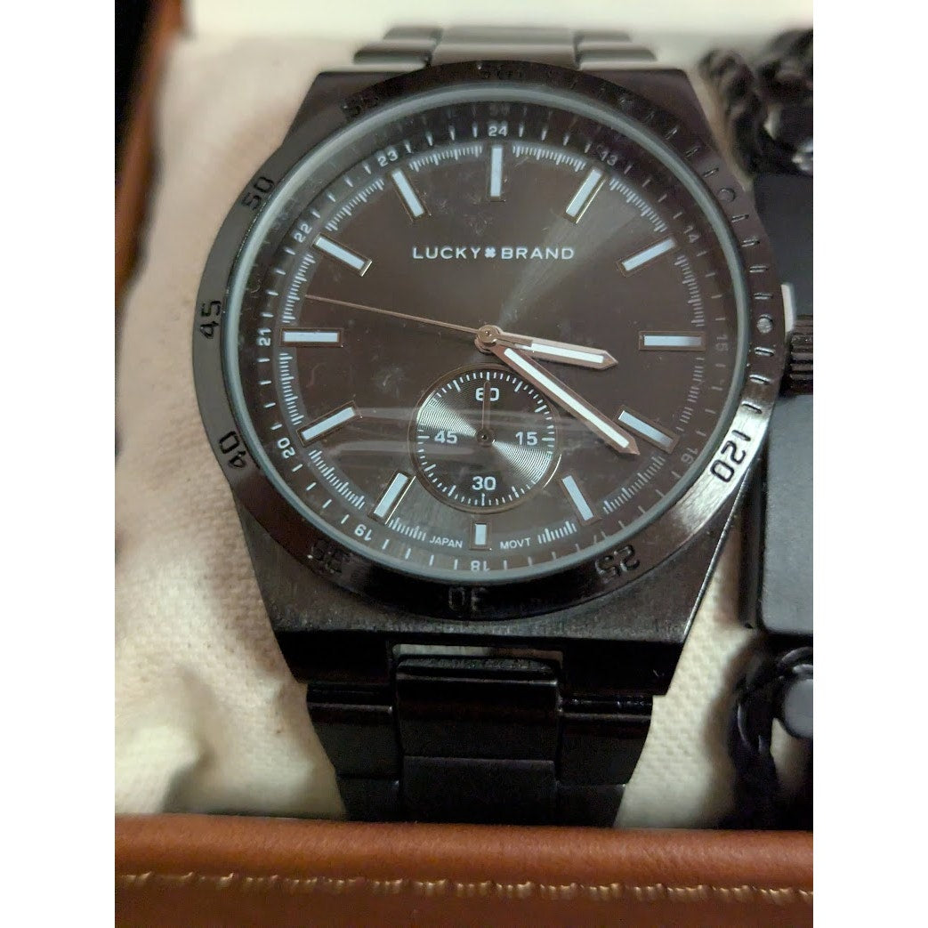 Lucky Brand Watch with bracelet in Box NEW Black Mens gift set