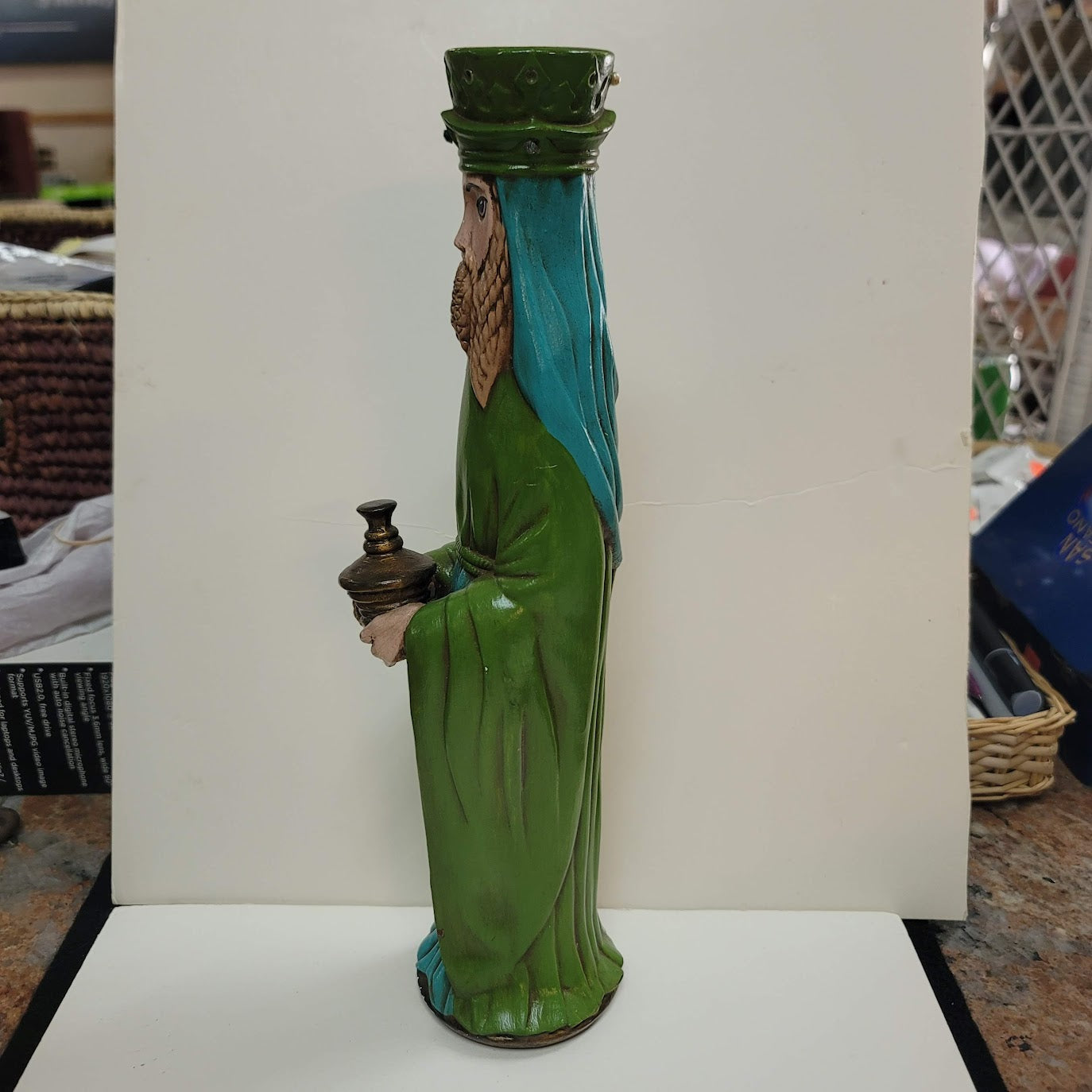 Wise Men Tall green ceramic figurine statue 13" tall Nativity Christmas Holiday