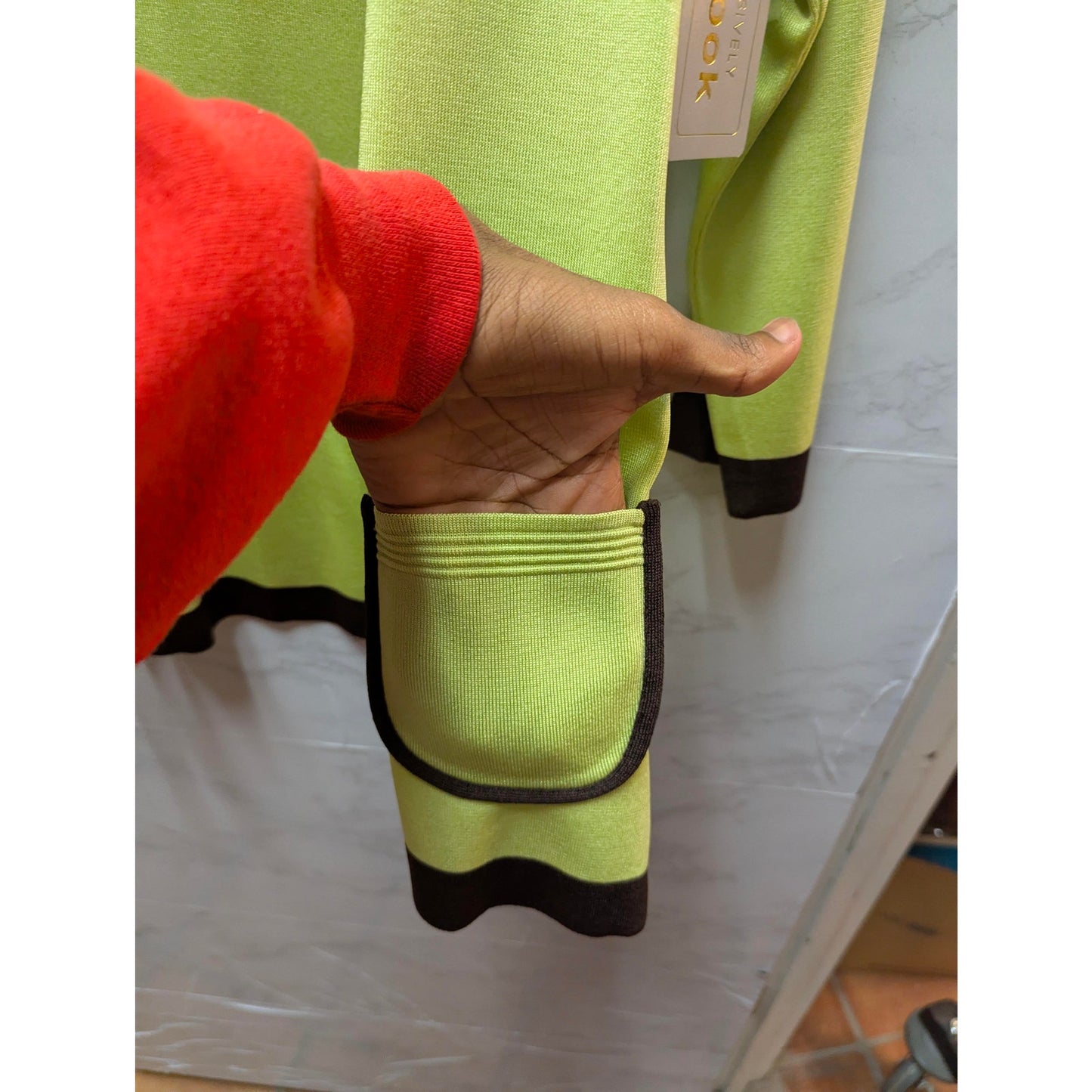 Exclusively Misook Lime Green Contrast Knit Cardigan Jacket NWT Luxury Workwear