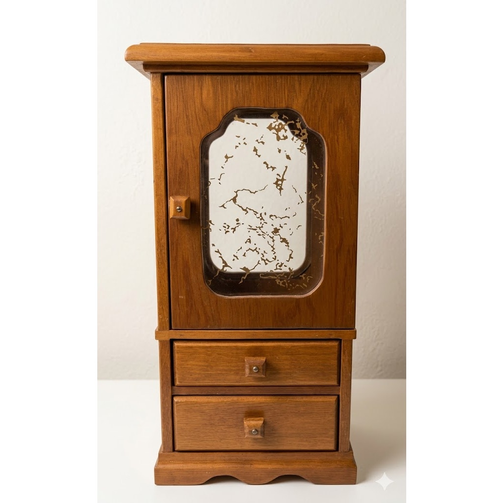 Vintage '84 Handmade Signed Wooden Jewelry Box Cabinet Armoire Amazing Craftsman