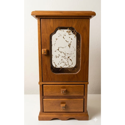 Vintage '84 Handmade Signed Wooden Jewelry Box Cabinet Armoire Amazing Craftsman