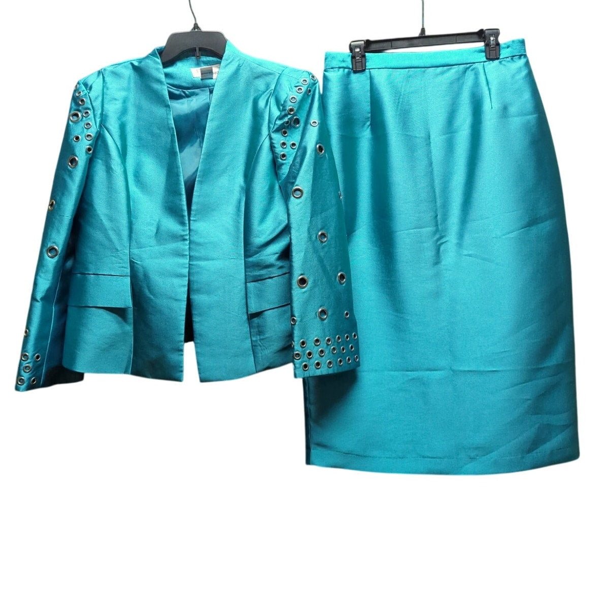 EY Boutique Teal Skirt Suit 16 Turquoise Grommet Edgy Y2K Power Dressing