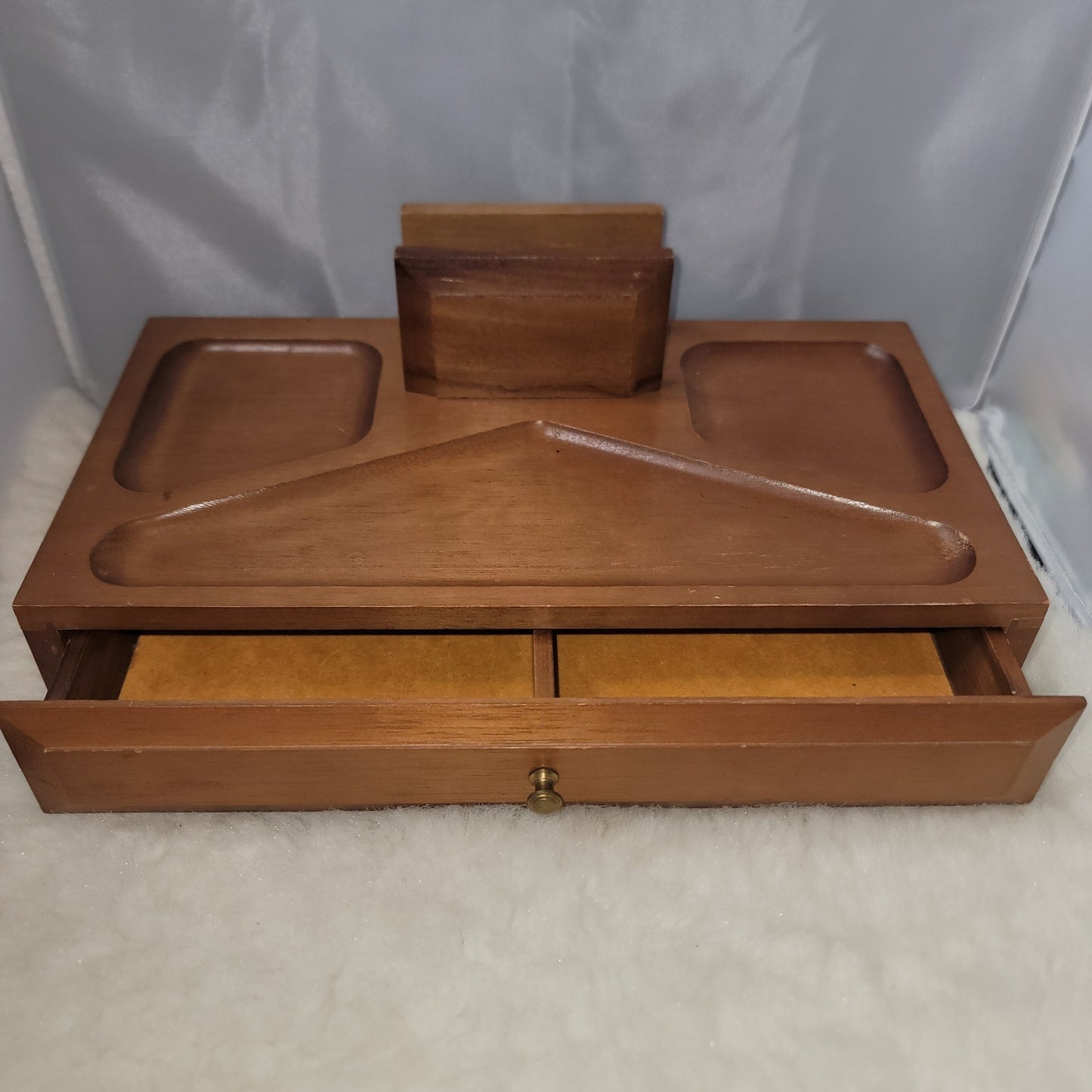 Mid-Century Modern Solid Wood Valet Box Gentleman's Desk Organizer Vanity Jewels
