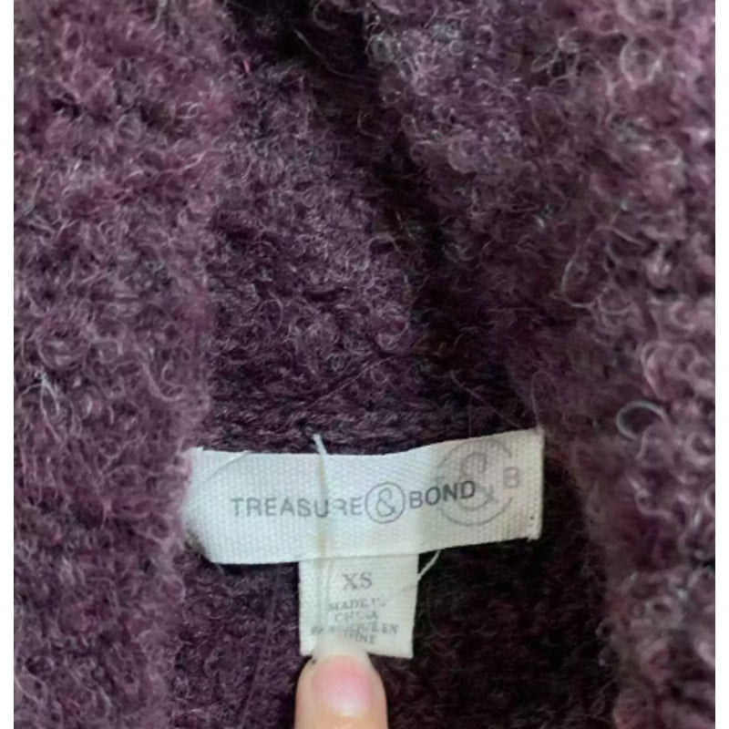 Treasure & Bond burgundy stem boucle turtleneck neck sweater size XS NEW