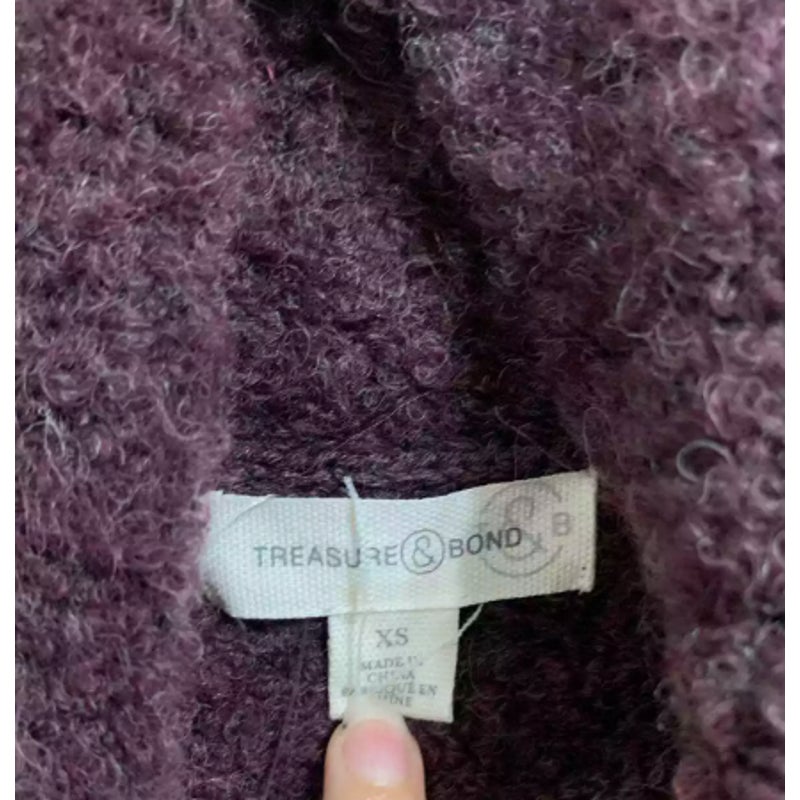 Treasure & Bond burgundy stem boucle turtleneck neck sweater size XS NEW