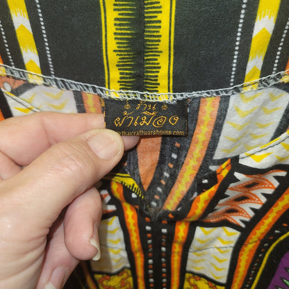 Dashiki Print Shirt Poncho Blouse Elastic Waist Cotton One Size Purple yellow