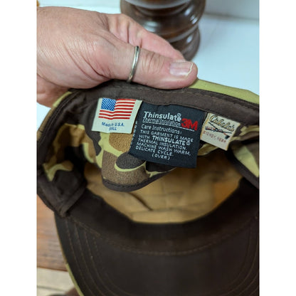 VINTAGE Cabela's Thinsulate Camoflage Winter Hunting Hunter full fabric Hat  Cap