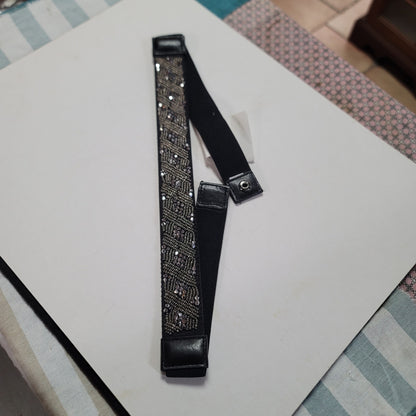Black Stretchy MACYs Smoky grey rhinestones dressy thin belt Medium / Large
