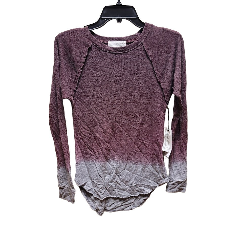 TREASURE & BOND NEW $39 Curved Hem Tee in Burgundy Stem Ombre XS