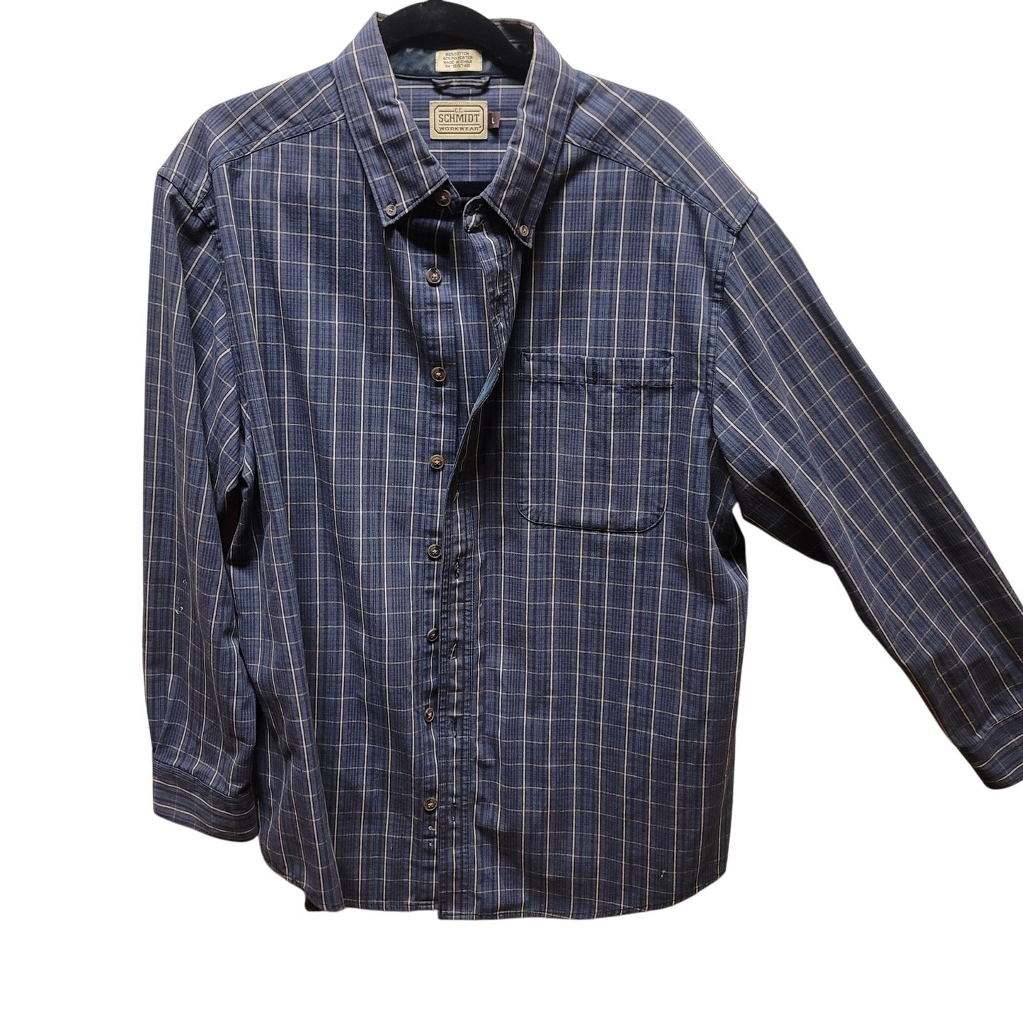 Pair men's LARGE CE Schmidt workwear shirts Long sleeve plaid lot 2 blue brown
